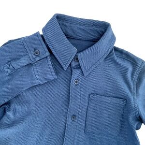 Wonder Nation Button Down Kids Size 6 Deep Lagoon Blue Ribbed Long Sleeve Shirt